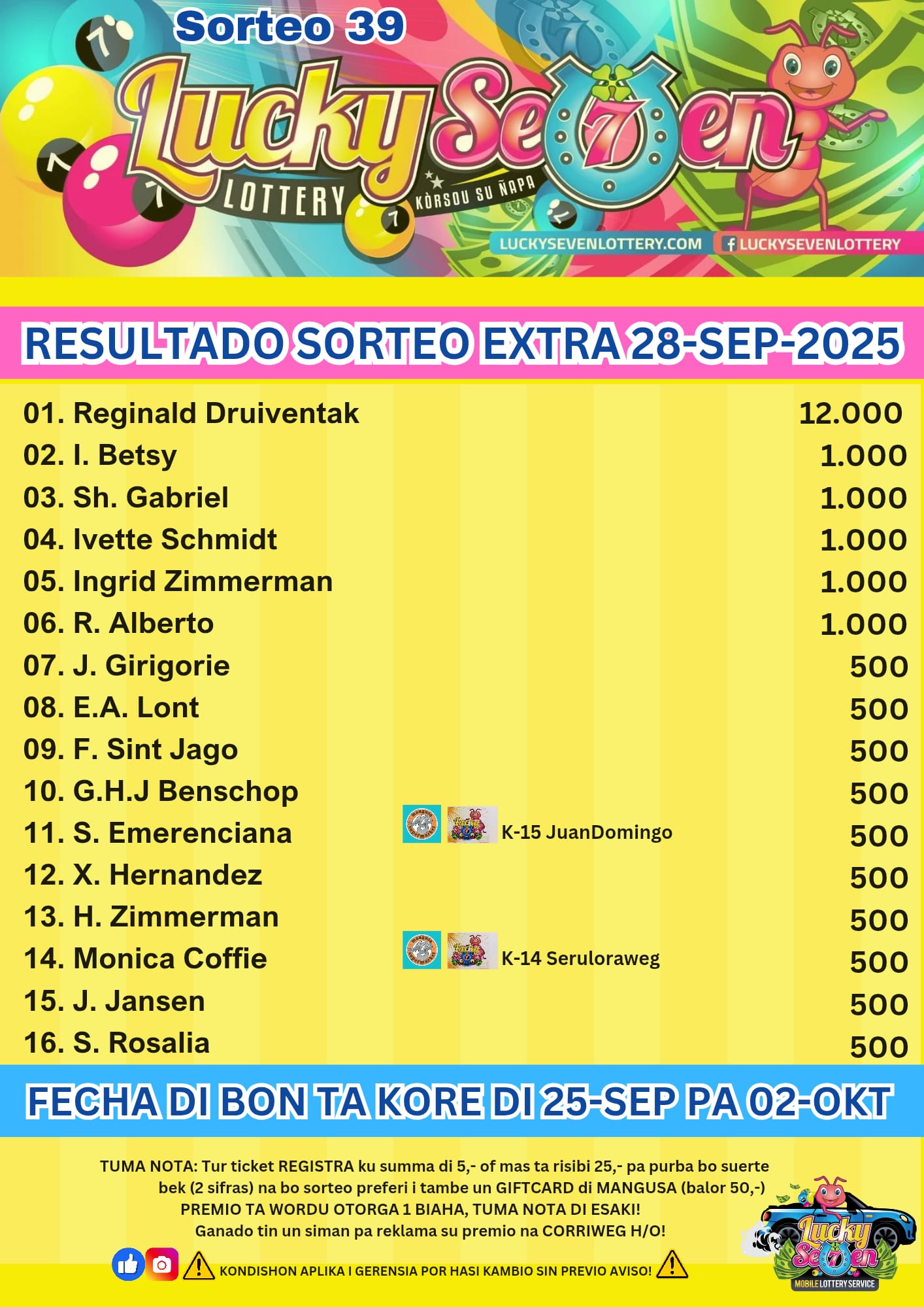 Sorteo Extra 28-09-2025