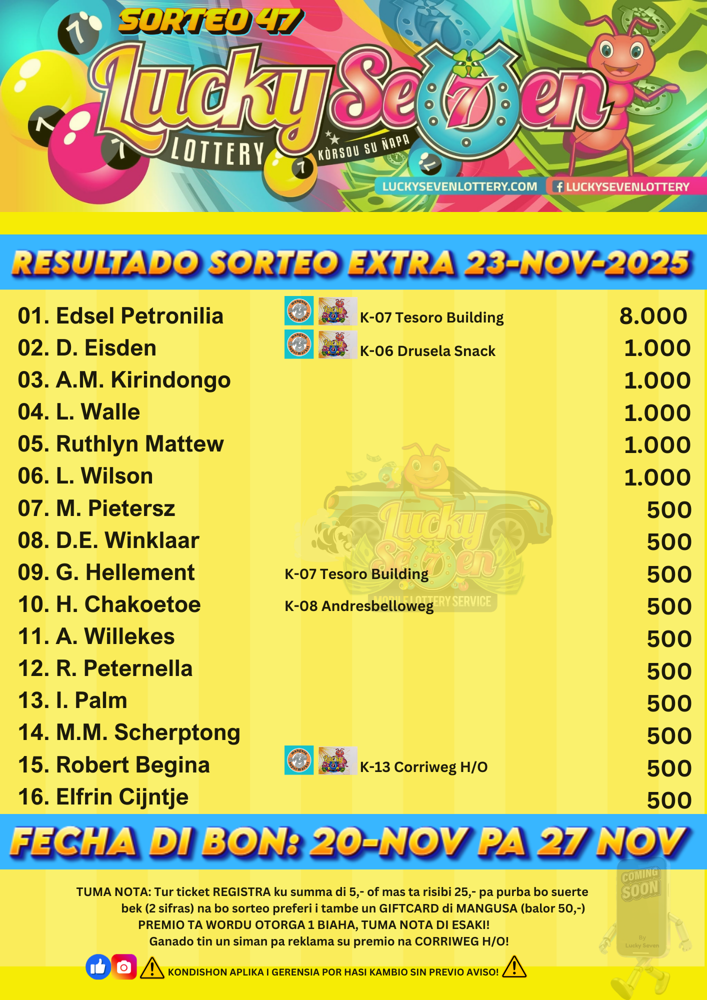 Sorteo Extra 23-11-2025
