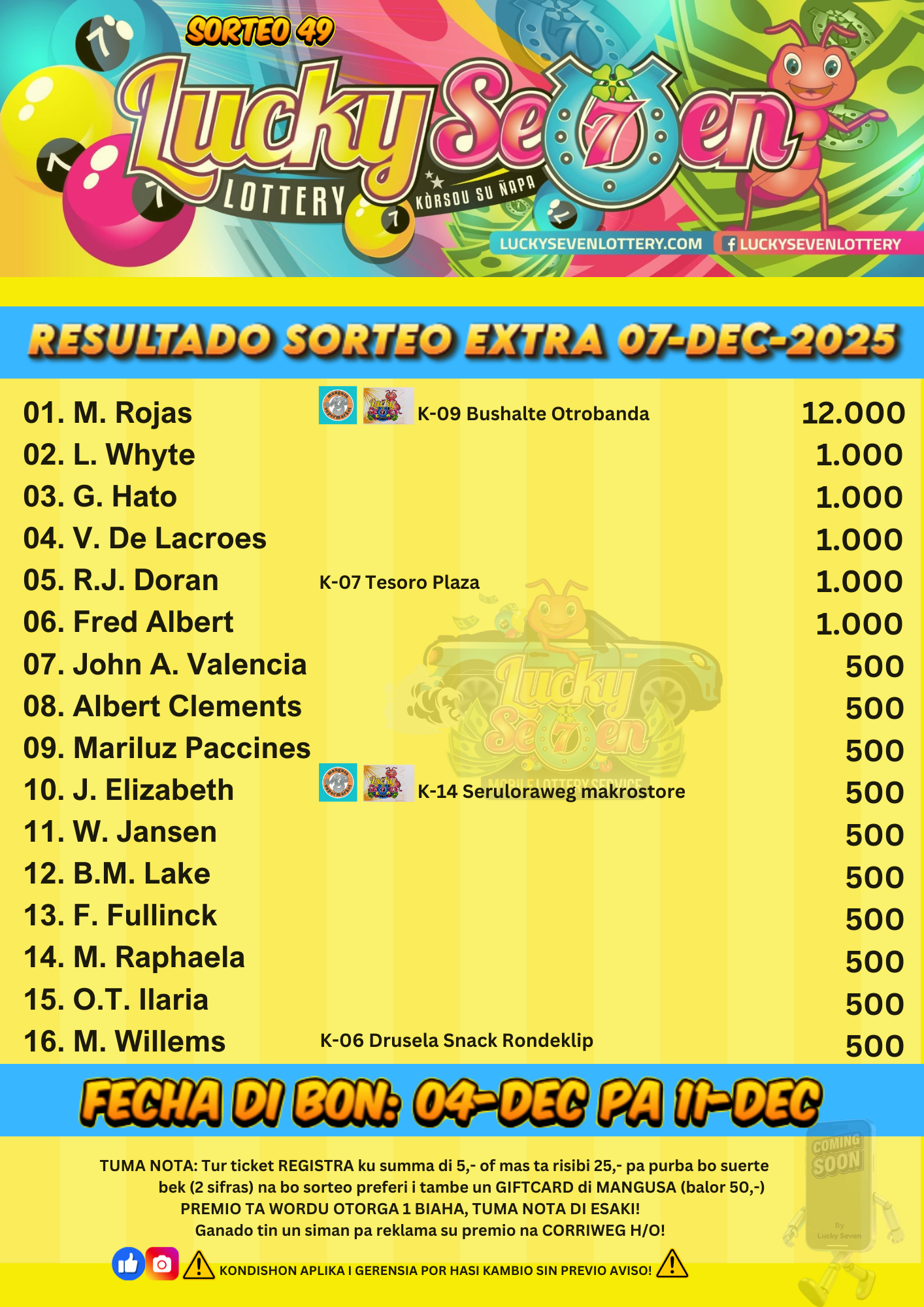 Sorteo Extra 07-12-2025