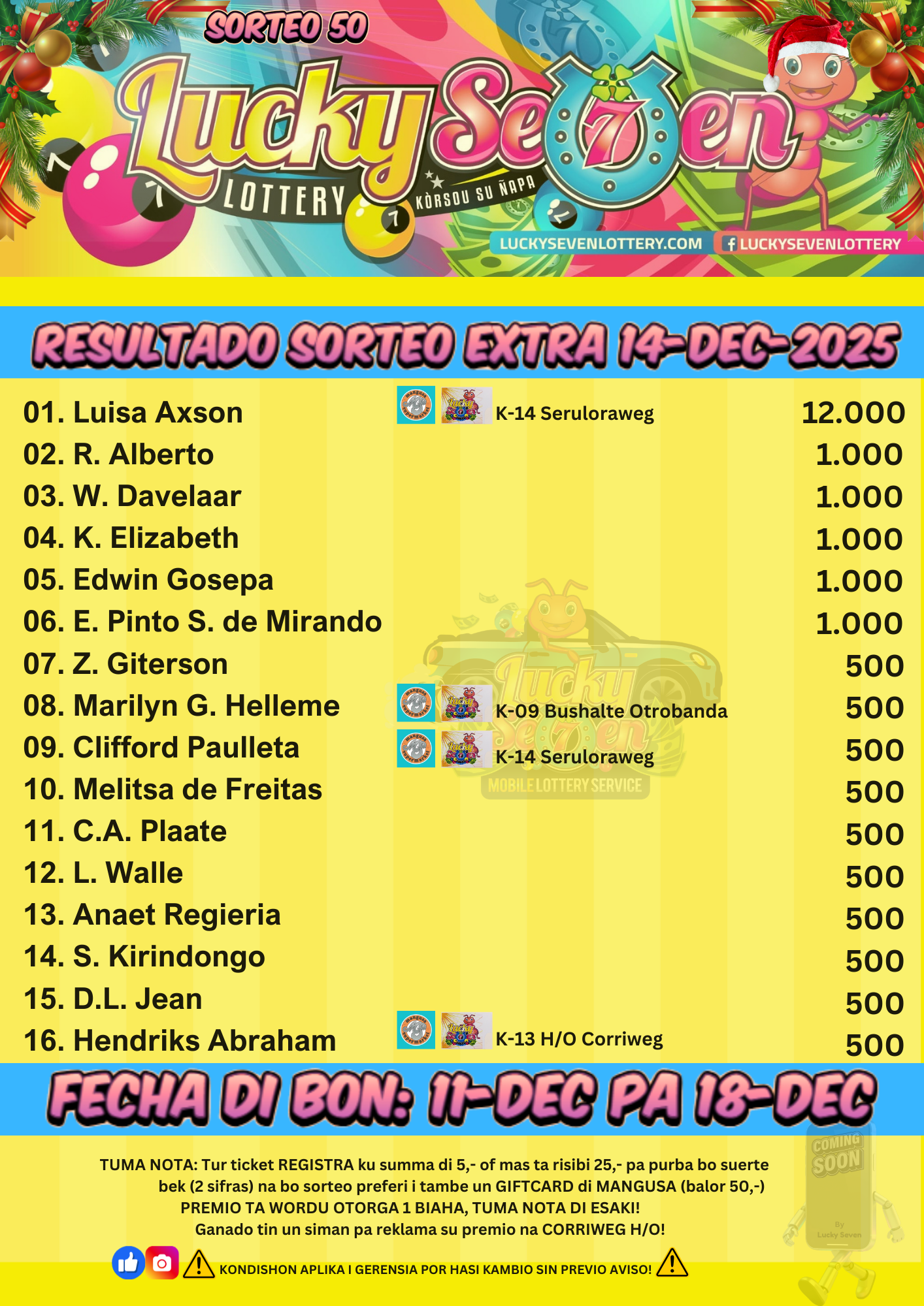 Sorteo Extra 14-12-2025
