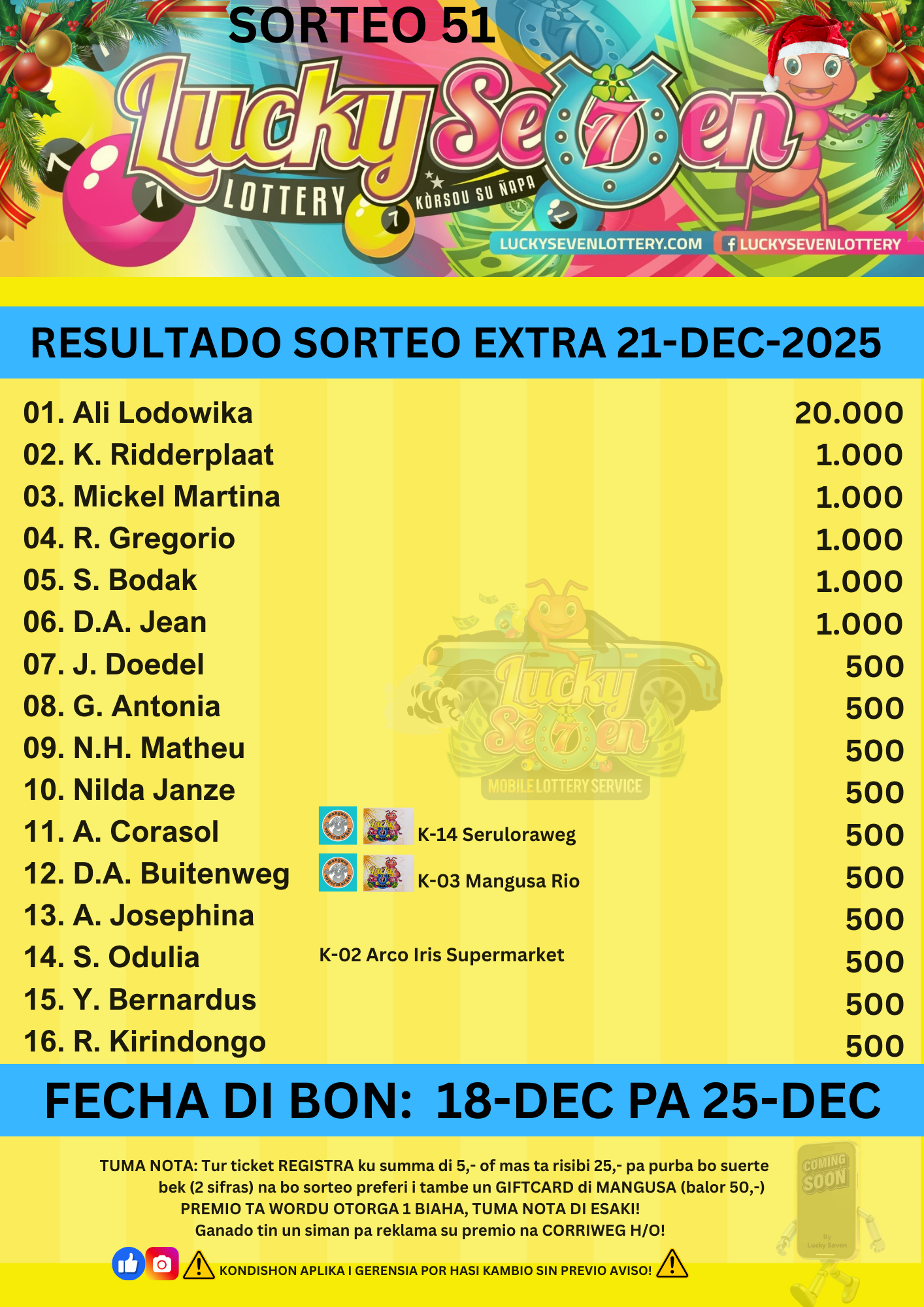 Sorteo Extra 21-12-2025
